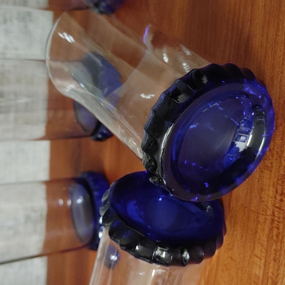 5 Vintage Hand Blown Cobalt Bottom Glasses Perhaps Heisey